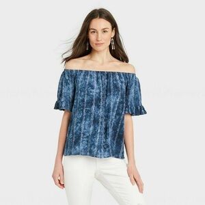 Knox Rose Flutter Off The Shoulder Top Navy Tie Dye Small